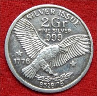 1776 Silver Issue Private Mint 2 Gram Silver Round