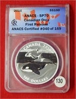 2016 Canada Silver $100 ANACS SP70 Canadian Orca