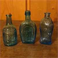 Lot of 3 Miniature Blue Glass Bottles