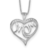 Sterling Silver- Rhodium-plated Diam. Mom Necklace