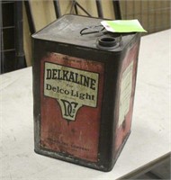 Vintage 5 Gallon Delkaline Delco-Light Lubricating