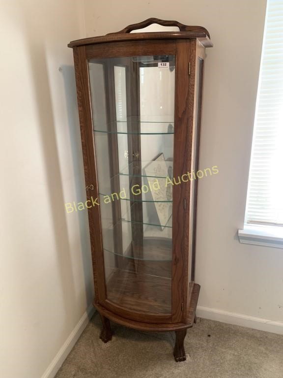 Lighted Wooden Curio Cabinet w/ 3 Glass Shelves
