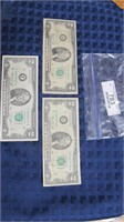 Money: 3 bicentennial $2 bills (1 taped tear)