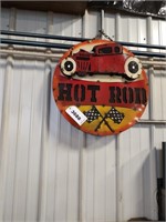 A round metal hot rod sign 24-in diameter
