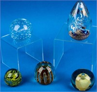 Lot of Vintage Glass Paperweights Signed