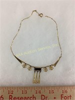 Czech Art Deco gold tone filigree necklace with