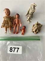 Vintage doll, 4-1/2" tall, carved items