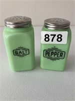 Pair green salt & pepper shakers