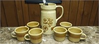 Vintage Pottery Craft 2 qt Pitcher & 6 Cups /