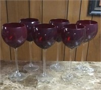 Set of 6 Lenox Ruby Balloon Wine Glasses.