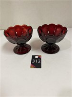 Ruby Red Fairfield Pedestal Compote Fruit Bowls