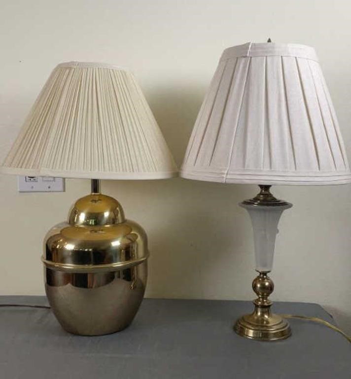 Brass Urn Lamp and and Frosted Glass Lamp