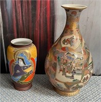 11 - 2 VINTAGE SATSUMA STYLE VASES (W145)