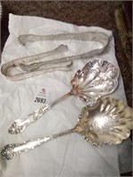 Antique Silver Spoons and Ice Tongs