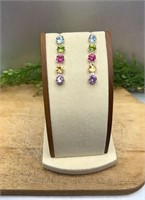 Silver Multi Colored Stone Dangle Earrings. 5