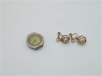14k Gold FILLED Watch & Earrings