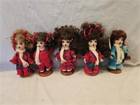 5 Porcelain Jointed Chior Dolls