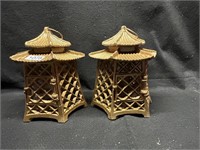 REPOP BRONZE TONED CAST IRON PATIO CANDLE HOLDERS