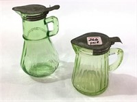 Pair of Green Depression Glass Syrups