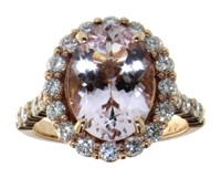 14kt Gold 4.52 ct Oval Morganite & Diamond Ring