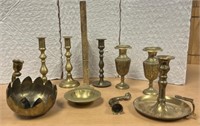 Misc lot of brass candle holders / SHIPS
