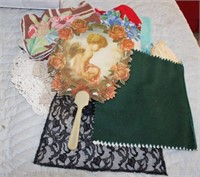 LADIES ASSORTMENT: HANKIES, COLLARS, PAPER FAN