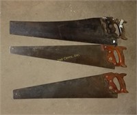 3 Vintage Disston & Other Wood Handle Hand Saws