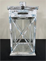 Distressed Wooden Lantern w/ Glass Panes & Lock