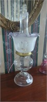 19" Antique Converted Oil Lamp with Etched Shade