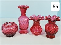 Lot of (4) Cranberry Art Glass Vases