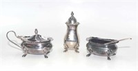 Three piece sterling silver cruet set