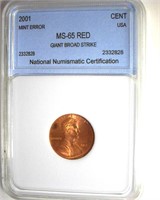 Error 2001 Cent NNC MS65 RD Giant Broad Strike