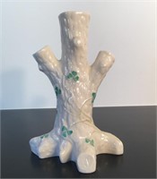 BELLEEK PORCELAIN TREE TRUNK VASE GREEN MARK