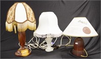 Three various electric table lamps