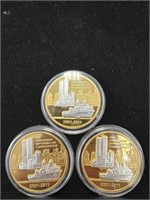 9/11 comm tokens, civil war tokens, gold replica