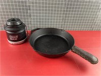LODGE CAST IRON SKILLET W/ LEATHER GRIP & MORE