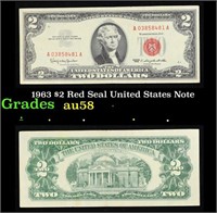 1963 $2 Red Seal United States Note Grades Choice