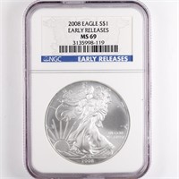2008 Silver Eagle NGC MS69
