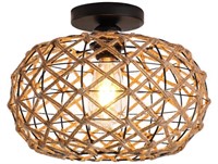 Capslpad Rustic Woven Flush Mount Ceiling Light Fi