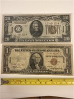 1934 Hawaii $20 bill and 1935 Hawaii, one dollar