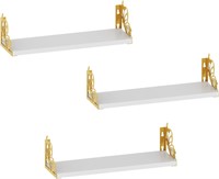 3 Pack White Floating Shelves with Gold Butterfly