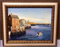 Vermaat Fisherman Boat Arbor Scene Oil on Canvas