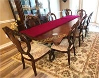 ORNATE WALNUT DINING TABLE & 10 CHAIRS