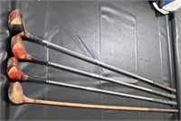 (4 PCS) VINTAGE GOLF CLUBS WITH WOOD HEADS -