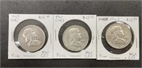 1957, 1961, 1963 Franklin Half Dollars