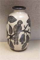 Etched Parrott Pottery Vase