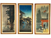3 Hiroaki Takahashi Asian Wood Block Prints