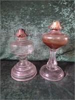 ANTIQUE PEDESTAL OIL LAMPS NO CHIMNEYS