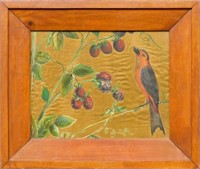 Charming Folk Art Theorem Painting on Gold Fabric
