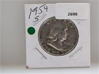 1954-S 90% Silver Franklin Half $1 Dollar